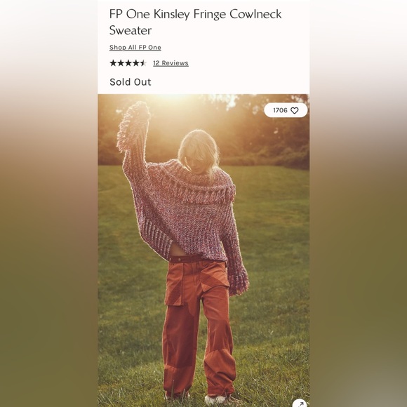 🎁🎁 SALE NWT Free People One Kinsley Fringe Woven Cowl Neck Fold Over Sweater L - Picture 6 of 6